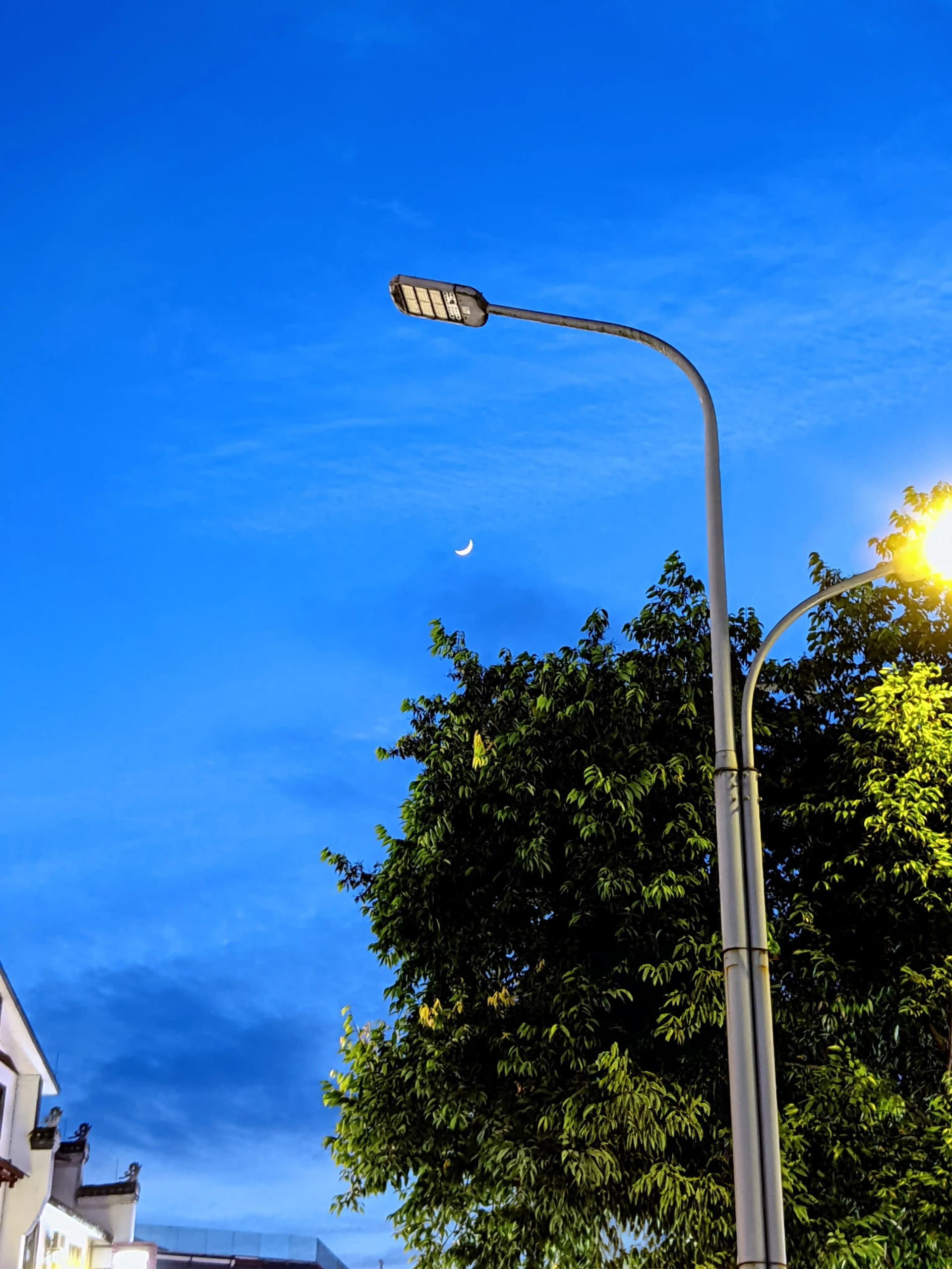 Blue sky and streetlights